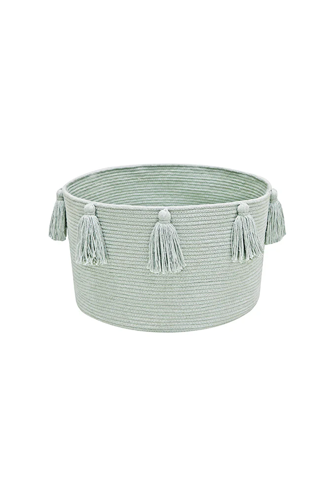 BASKET NEW TASSELS BLUE SAGE