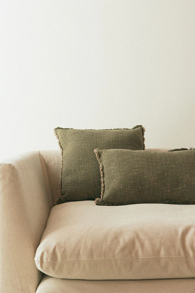 Handloom Rectangular Cushion Kaki - Image 2