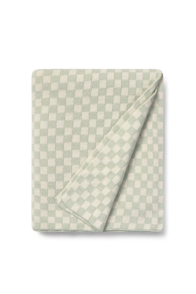 KNITTED BLANKET TILES BLUE SAGE