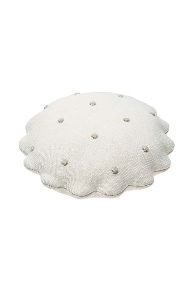 KNITTED CUSHION ROUND BISCUIT IVORY - Image 5
