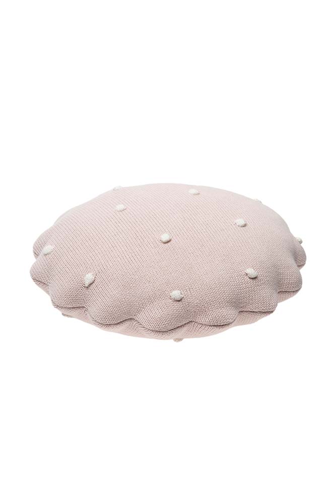 KNITTED CUSHION ROUND BISCUIT PINK - Image 4