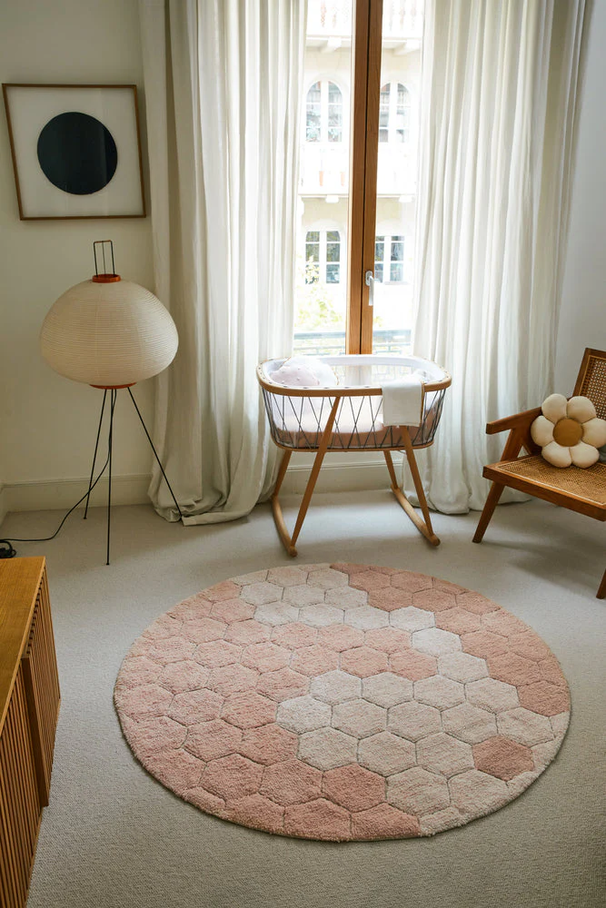 WASHABLE RUG ROUND HONEYCOMB ROSE - Image 2